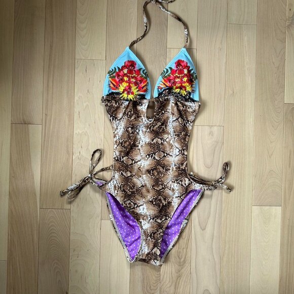 Y2K Monokini Swimsuit – Mixed Prints, Snake Floral, Sexy Fit - Picture 3 of 8